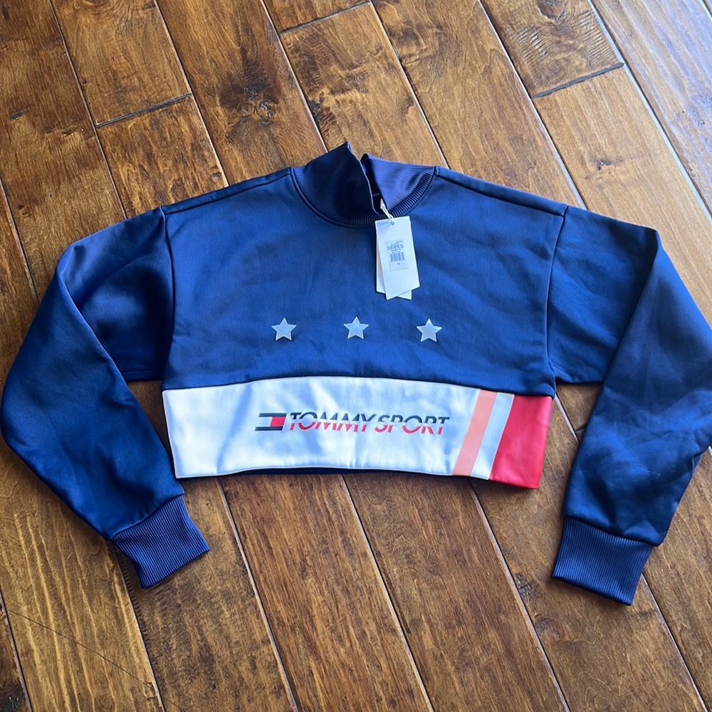 Tommy sport blocked Terry mock logo top